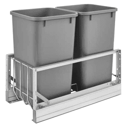 5349 Double 27 QT Aluminum Pullout Waste Container, Soft-Closing for 12" Cabinet Opening, Silver