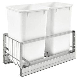 5349 Double 27 QT Aluminum Pullout Waste Container, Soft-Closing for 12" Cabinet Opening, White
