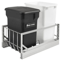 Double 24 QT/35 QT Bottom-Mount Waste Container Pullout with Soft-Closing, Black/White