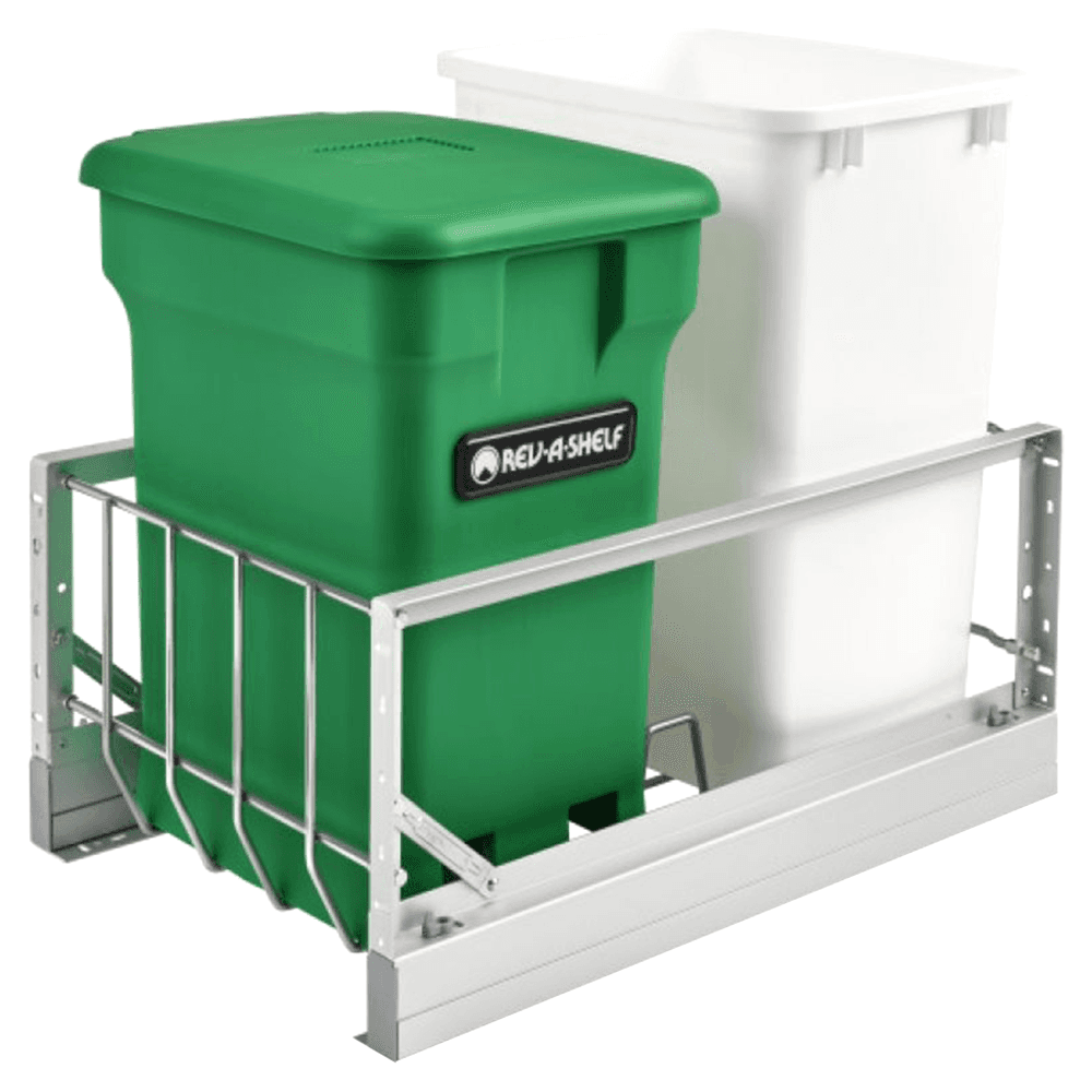Double 35 QT Bottom-Mount Waste Container Pullout with Soft-Closing, Green
