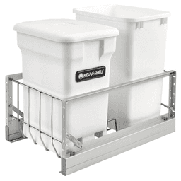 Double 24 QT/35 QT Bottom-Mount Waste Container Pullout with Soft-Closing, White