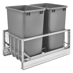 5349 Double 35 QT Aluminum Pullout Waste Container, Full-Extension Soft-Closing for 15" Cabinet Opening, Silver