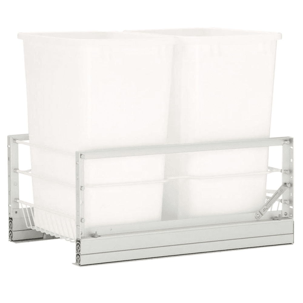5349 Double 35 QT Aluminum Pullout Waste Container, Full-Extension Soft-Closing for 15" Cabinet Opening, White