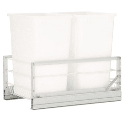 5349 Double 35 QT Aluminum Pullout Waste Container, Full-Extension Soft-Closing for 15" Cabinet Opening, White