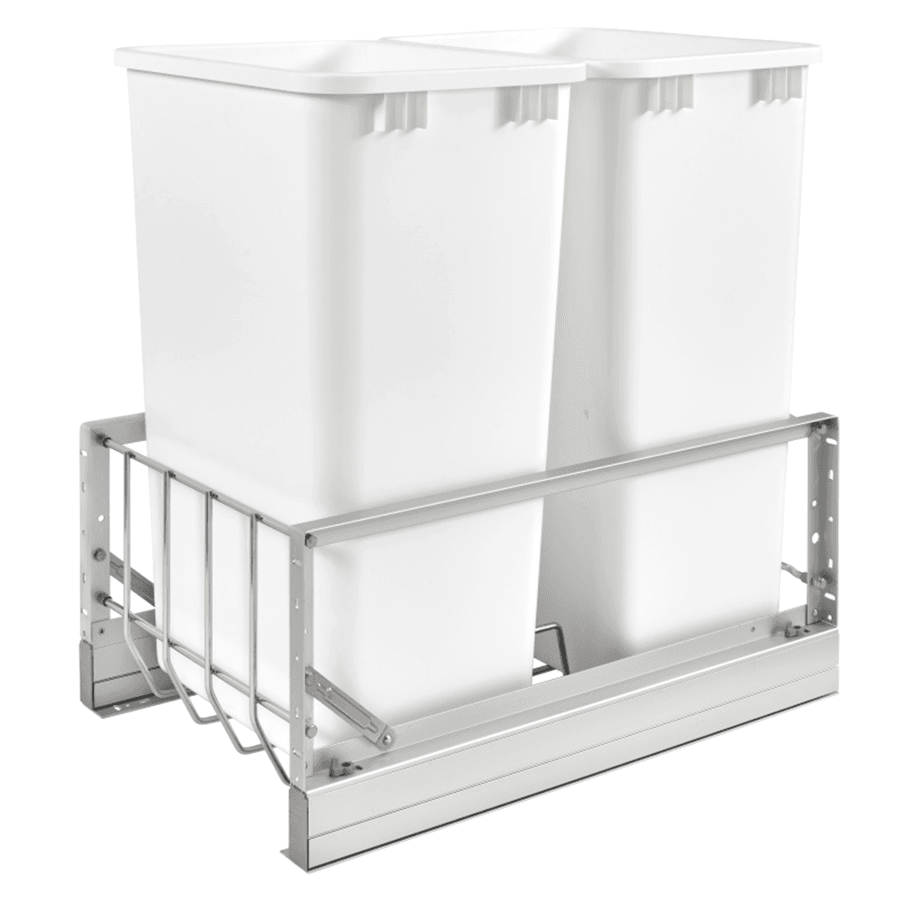 5349 Double 50 QT Aluminum Pullout Waste Container, Full-Extension Soft-Closing for 15" Cabinet Opening, White