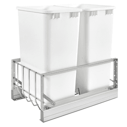 5349 Double 50 QT Aluminum Pullout Waste Container, Full-Extension Soft-Closing for 15" Cabinet Opening, White