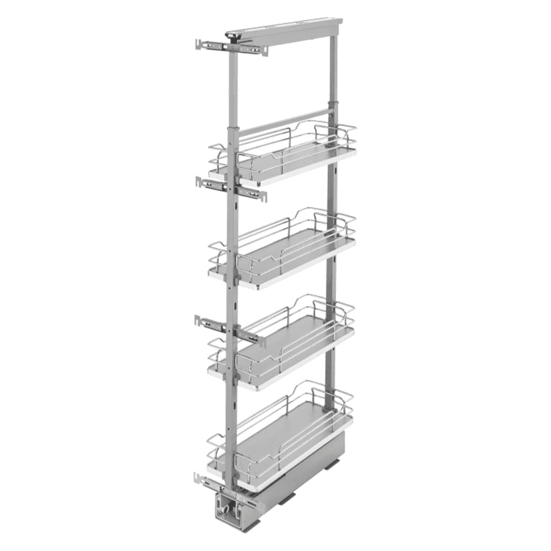 8-1/4" x 50-3/4" 4-Shelf Pullout Pantry with Soft-Closing, Gray