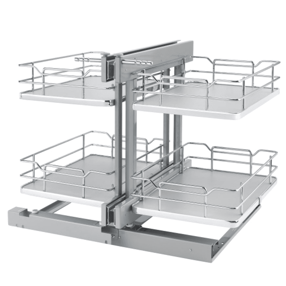 2-Tier Universal Blind Corner Optimizer with Soft-Closing for 15" Cabinet Opening, Chrome/Gray