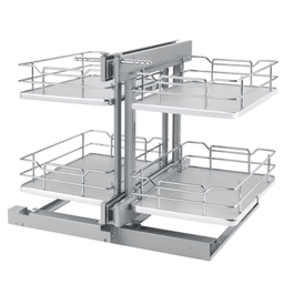 2-Tier Universal Blind Corner Optimizer with Soft-Closing for 15" Cabinet Opening, Chrome/Gray