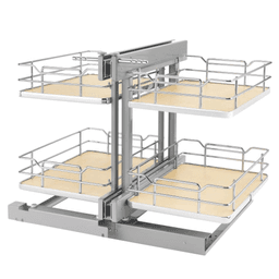2-Tier Universal Blind Corner Optimizer with Soft-Closing for 15" Cabinet Opening, Chrome/Maple