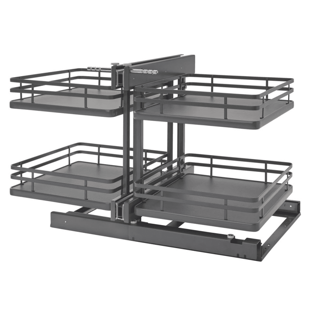 2-Tier Universal Blind Corner Optimizer with Soft-Closing for 18" Cabinet Opening, Orion Gray