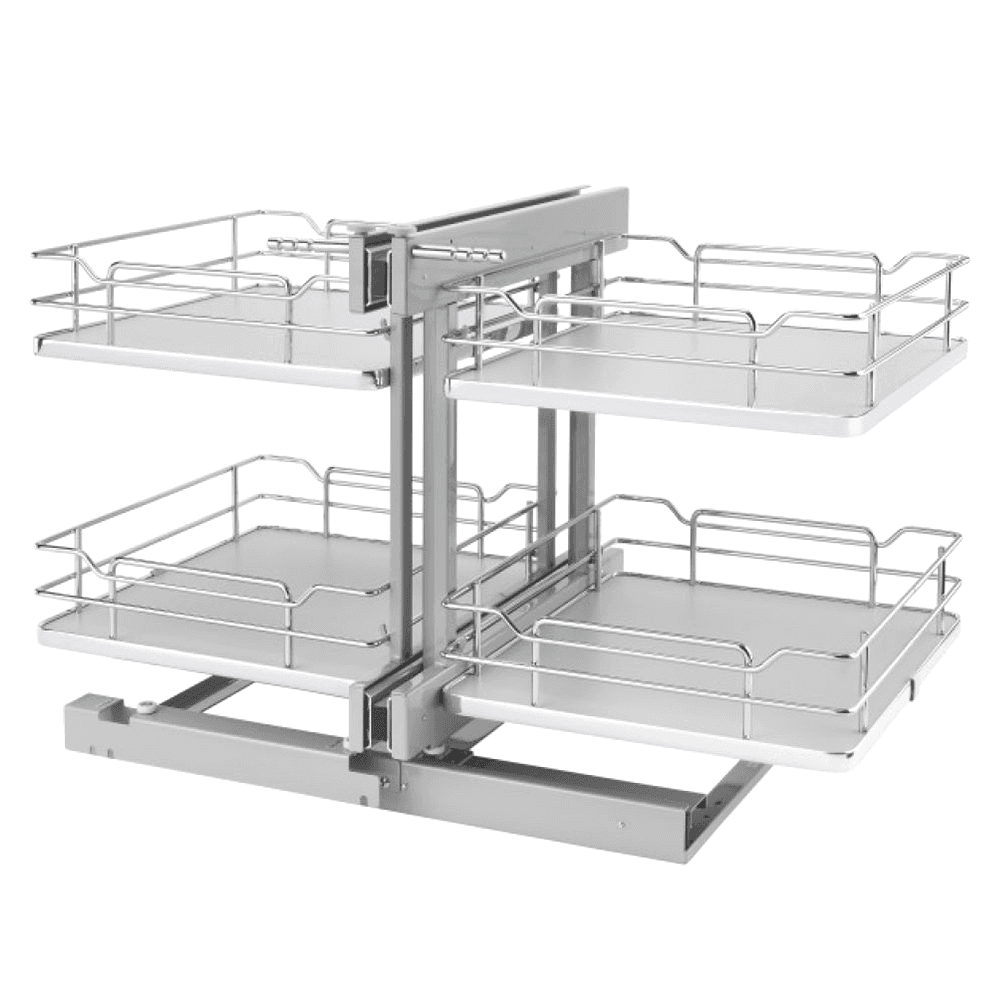2-Tier Universal Blind Corner Optimizer with Soft-Closing for 18" Cabinet Opening, Chrome/Gray