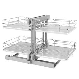 2-Tier Universal Blind Corner Optimizer with Soft-Closing for 18" Cabinet Opening, Chrome/Gray