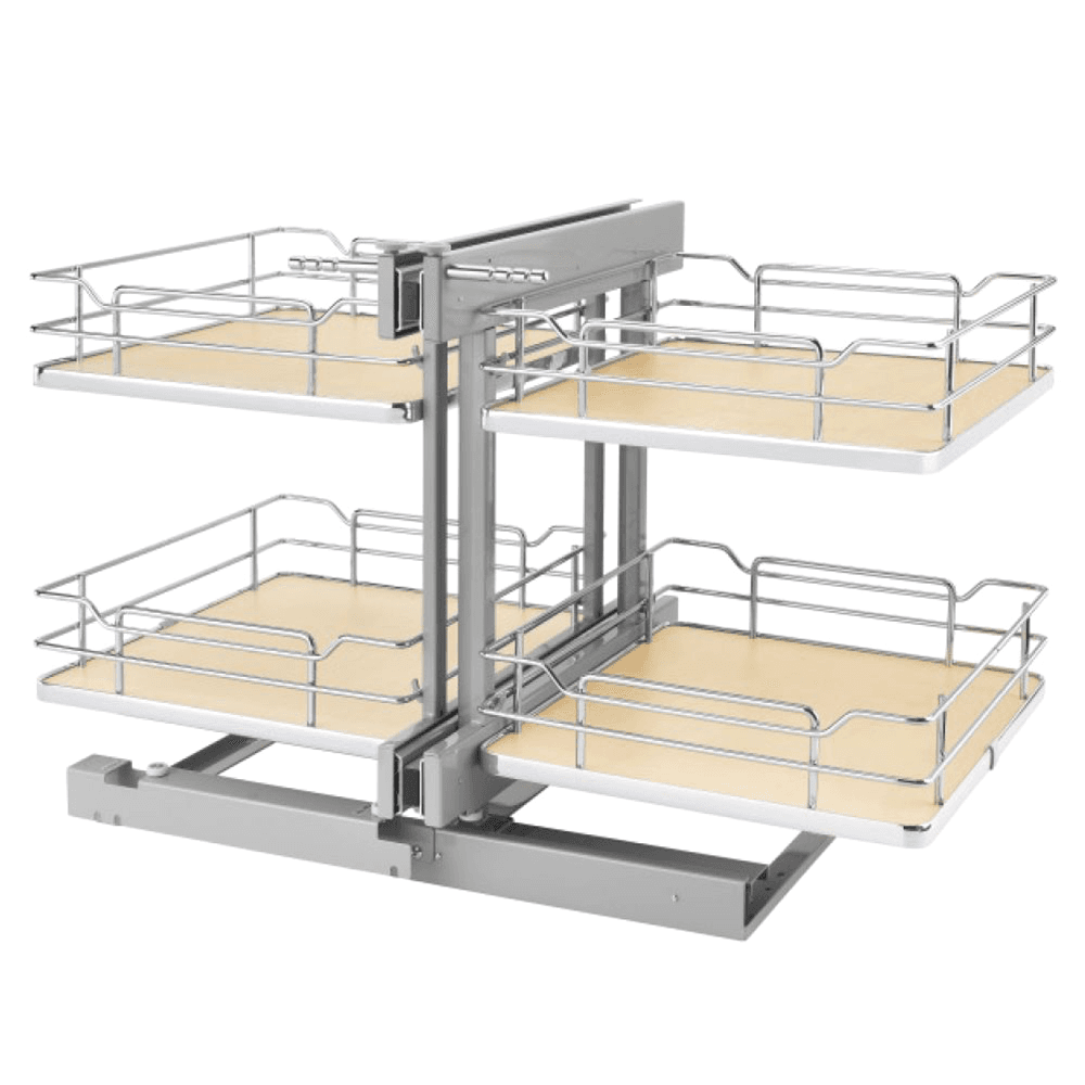 2-Tier Universal Blind Corner Optimizer with Soft-Closing for 18" Cabinet Opening, Chrome/Maple