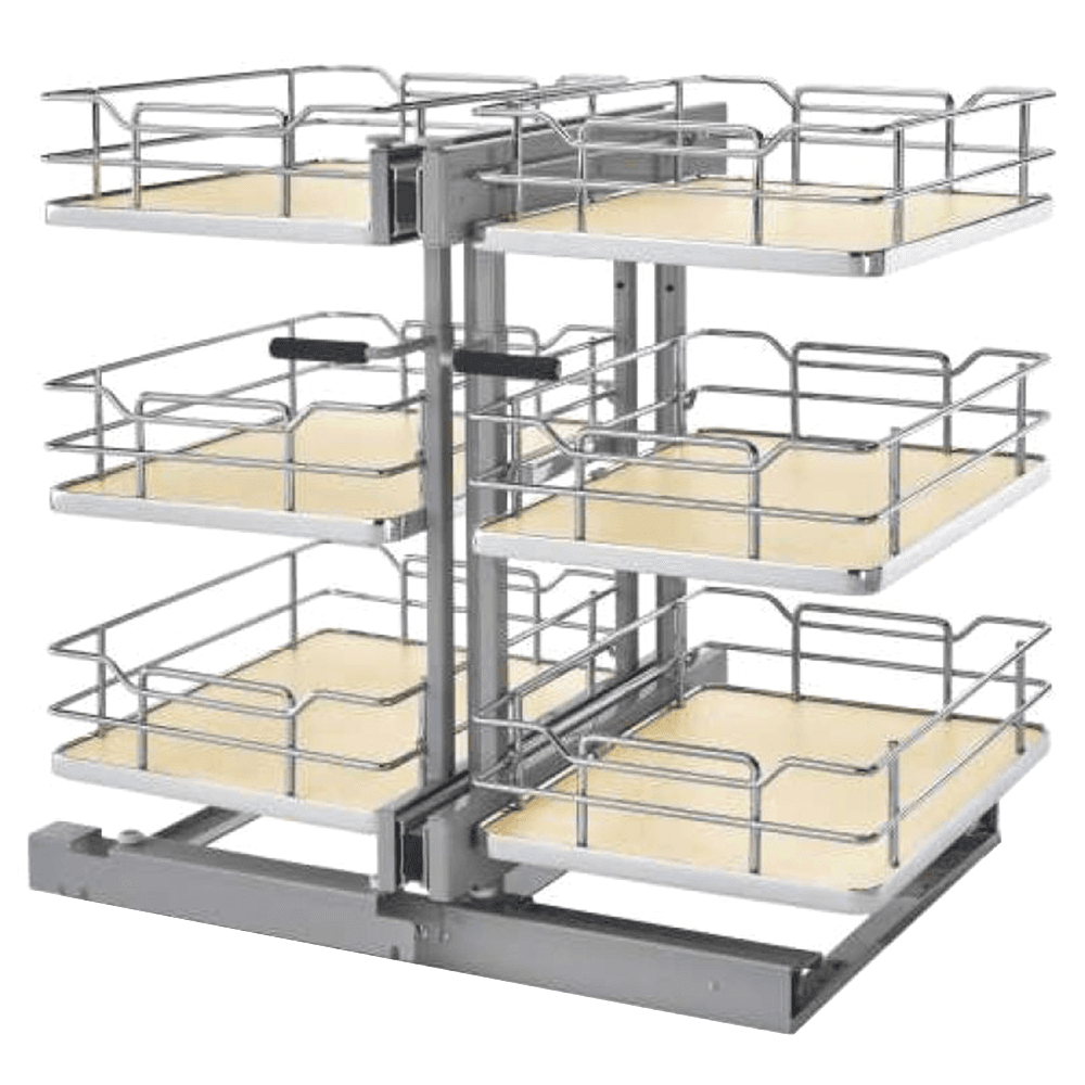 3-Tier Universal Blind Corner Optimizer with Soft-Closing for 15" Cabinet Opening, Chrome/Maple