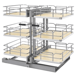 3-Tier Universal Blind Corner Optimizer with Soft-Closing for 15" Cabinet Opening, Chrome/Maple