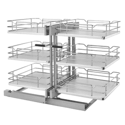3-Tier Universal Blind Corner Optimizer with Soft-Closing for 18" Cabinet Opening, Chrome/Gray