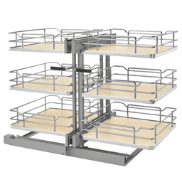 3-Tier Universal Blind Corner Optimizer with Soft-Closing for 18" Cabinet Opening, Chrome/Maple