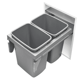 Double 35 QT Top-Mount Pull Out Waste Container, Soft-Closing for 18" Cabinet Opening, Gray
