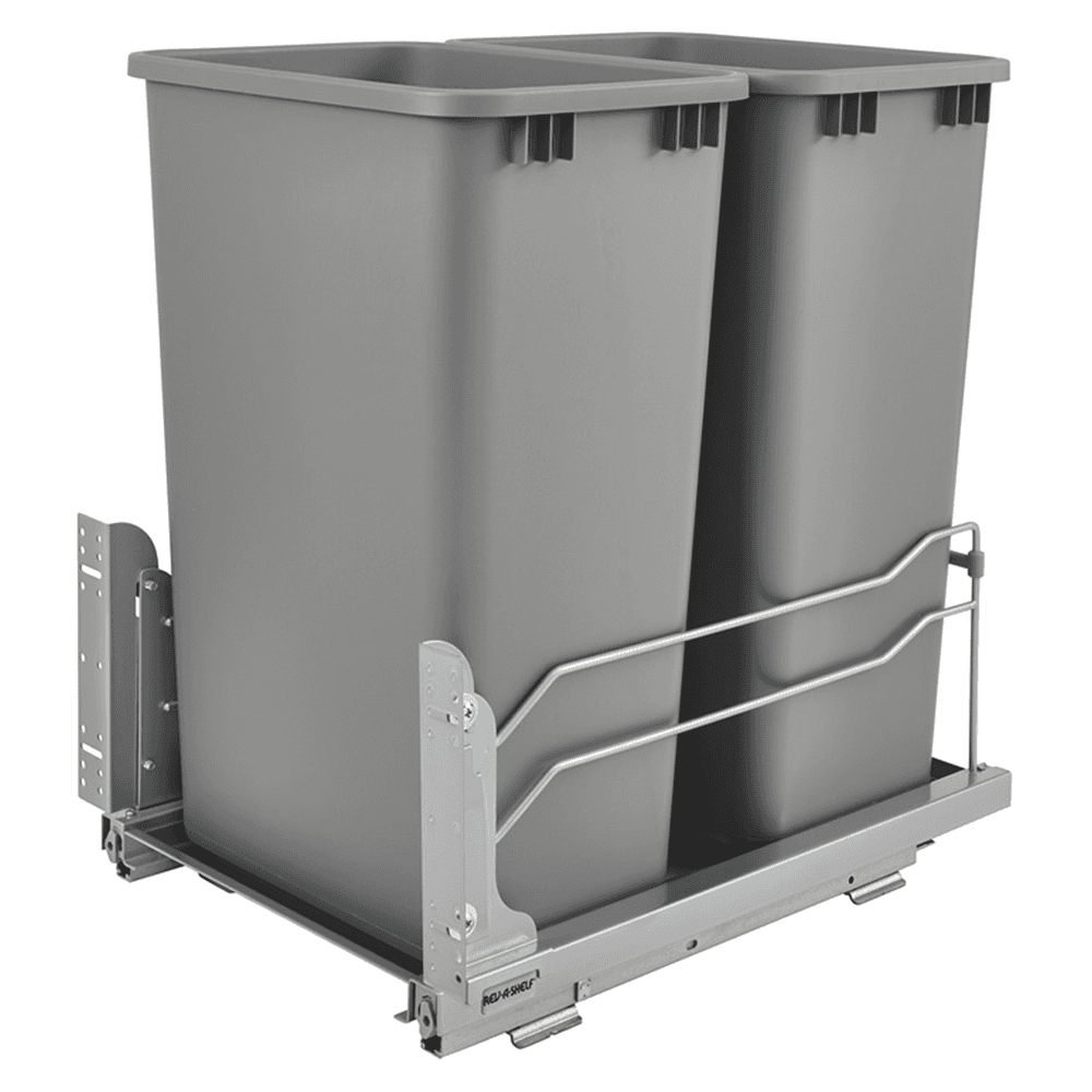 Double 35 QT Bottom-Mount Pull Out Waste Container, Soft-Closing for 18" Cabinet Opening, Orion Gray