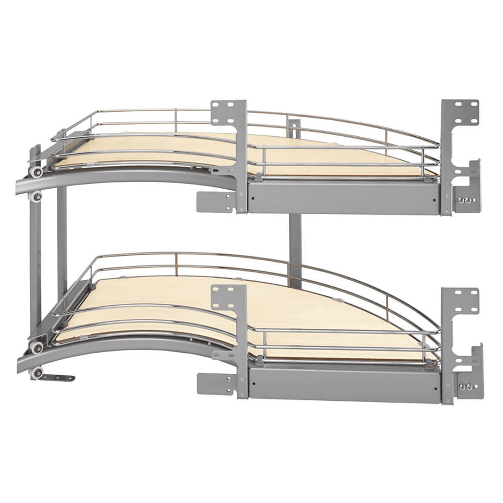 2-Tray Left-Hand Curved Blind Corner Unit for 18" Cabinet Opening, Chrome/Maple