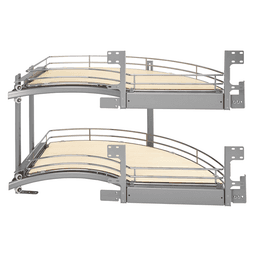 2-Tray Right-Hand Curved Blind Corner Unit for 18" Cabinet Opening, Chrome/Maple