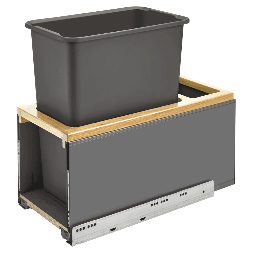 Single 30 QT Bottom-Mount Waste Container Pullout with BLUMOTION Soft-Close, Natural Maple