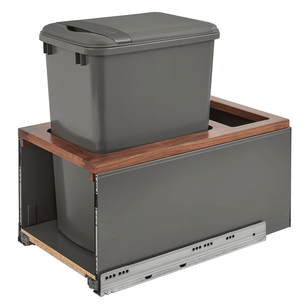 Single 30 QT Bottom-Mount LEGRABOX Waste Container Pullout, BLUMOTION Soft-Closing, Gray