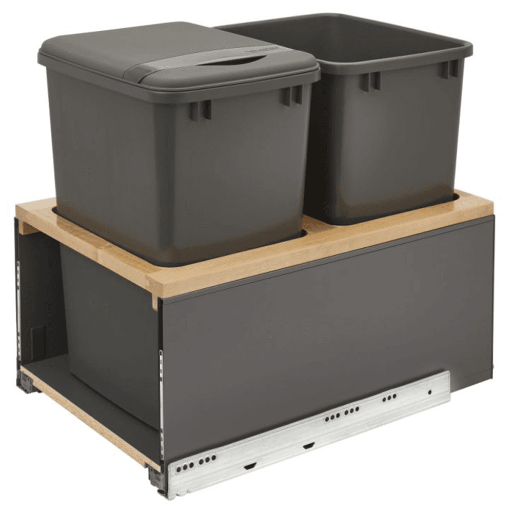 Double 35 QT Bottom-Mount LEGRABOX Pull Out Waste Container with BLUMOTION Soft-Closing, Orion Gray/Natural Maple
