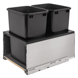 Double 35 QT Bottom-Mount LEGRABOX Pull Out Waste Container, BLUMOTION Soft-Closing, Black/Stainless Steel