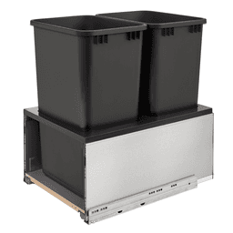 Double 50 QT Bottom-Mount LEGRABOX Pull Out Waste Container, BLUMOTION Soft-Closing, Black/Stainless Steel