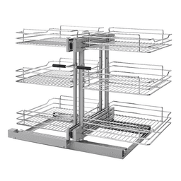3-Tier Universal Blind Corner Optimizer with Soft-Closing for 15" Cabinet Opening, Chrome/Metallic Silver