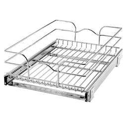 11-3/8" 1-Tier Single Pullout Wire Basket with 18" Slides, Chrome