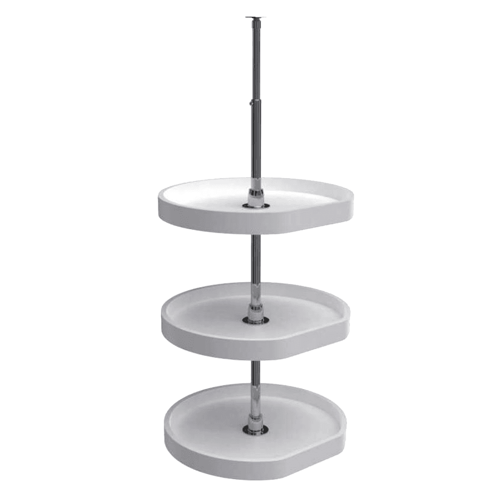 6273 20" D-Shape 3 Tray Lazy Susan, White