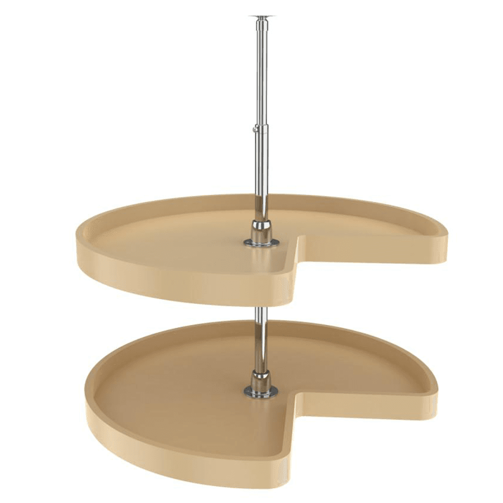 28" Kidney 2 Tray Lazy Susan, Almond, 26" - 32" Height