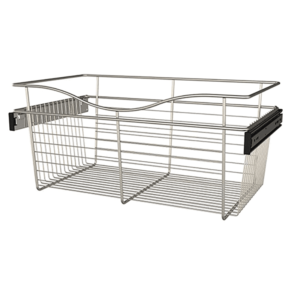 11" x 14" x 24" Wide Heavy-Gauge Pull-Out Wire Basket, Satin Nickel Finish