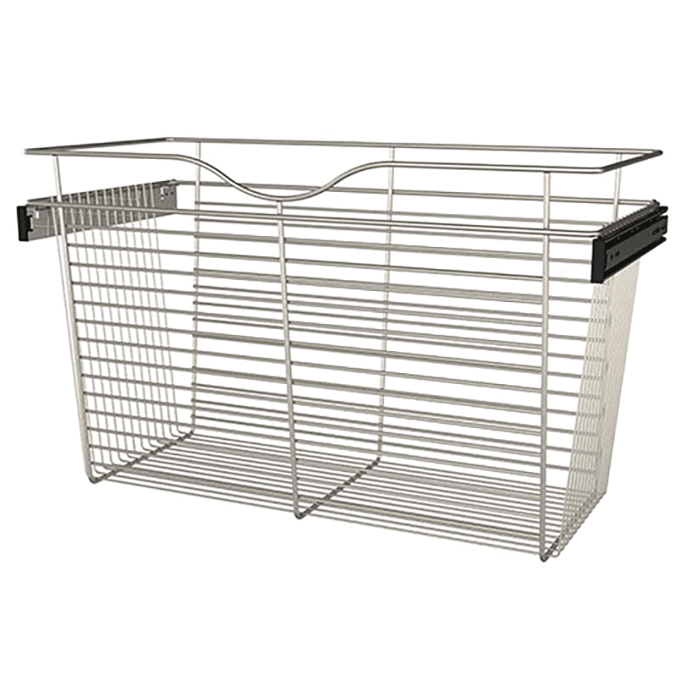 18" x 14" x 30" Wide Heavy-Gauge Pull-Out Wire Basket, Satin Nickel Finish