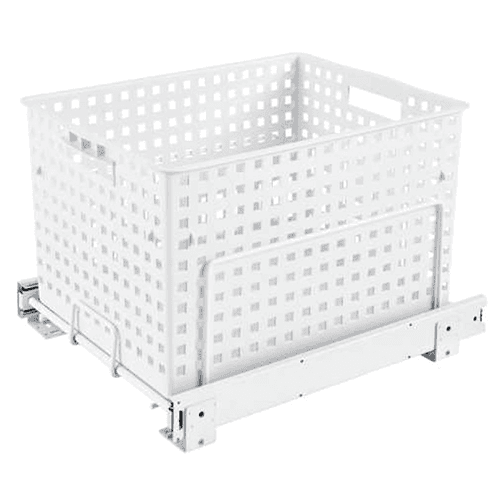 14-3/8" Wide Roll-Out Wire Hamper Basket with Full-Extension Slide, White Finish