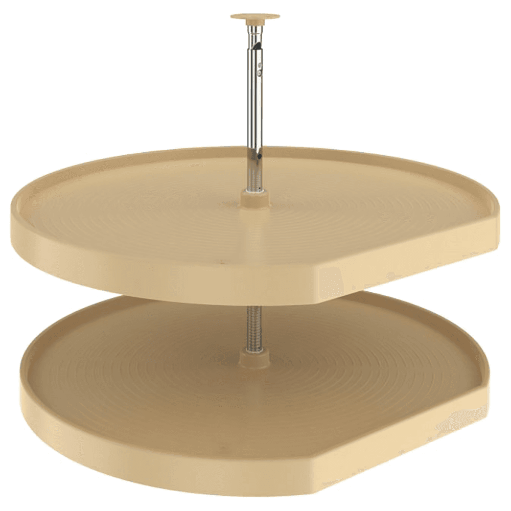 LD-2262 32" D-Shape 2 Tray Lazy Susan with Telescoping Post, Almond