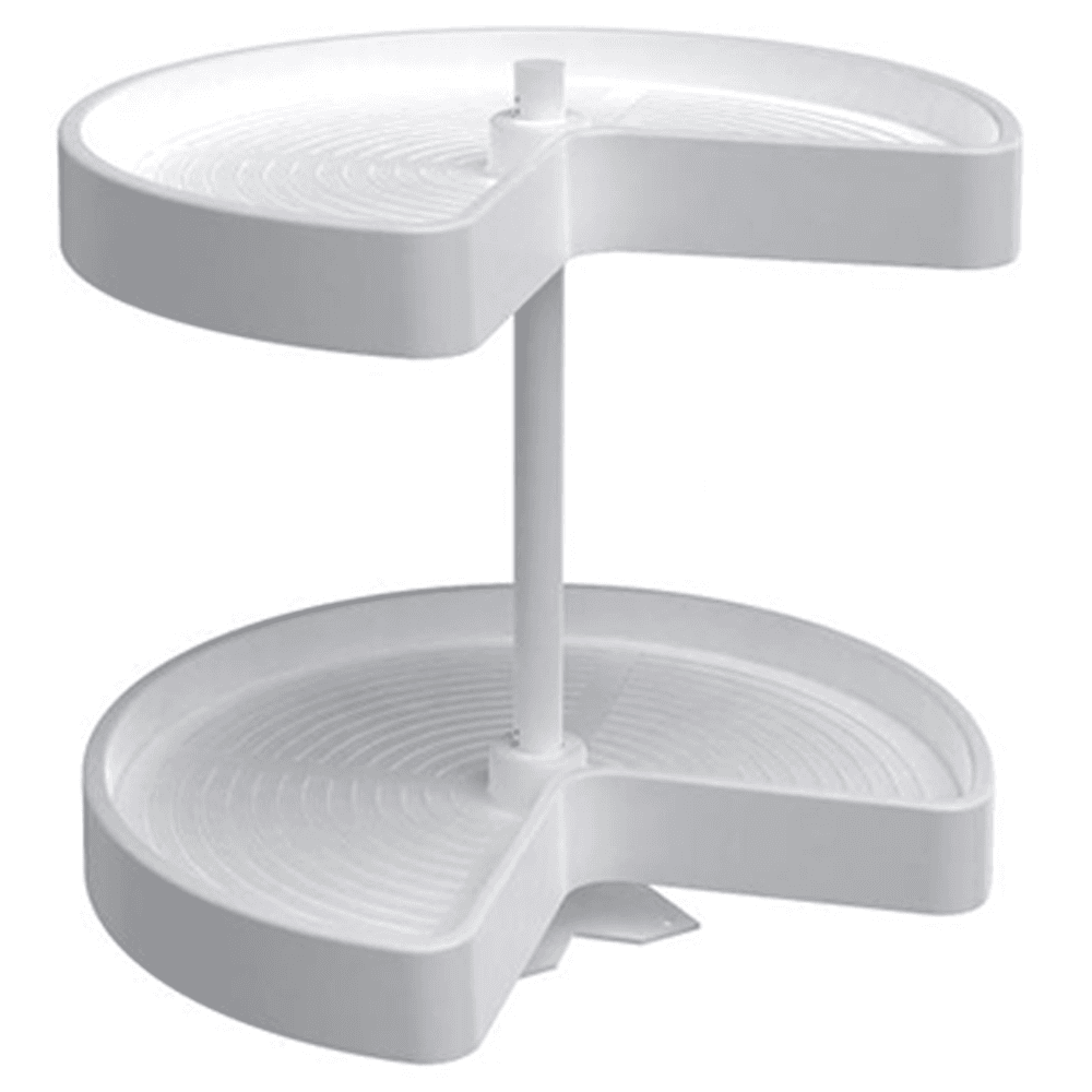 LD-2472 18" Kidney Bottom Mount 2 Tray Lazy Susan Set with Hardware, White