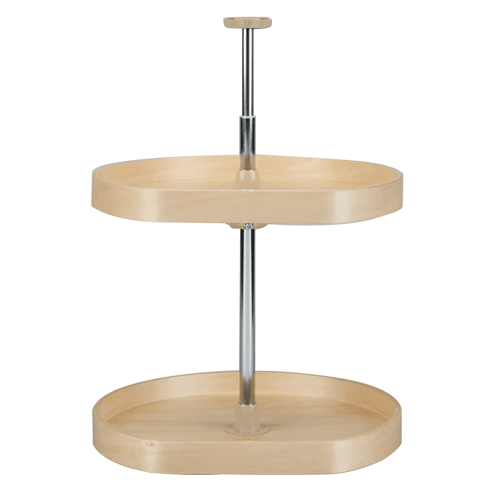 4BW 20" D-Shape 2 Tray Wood Lazy Susan