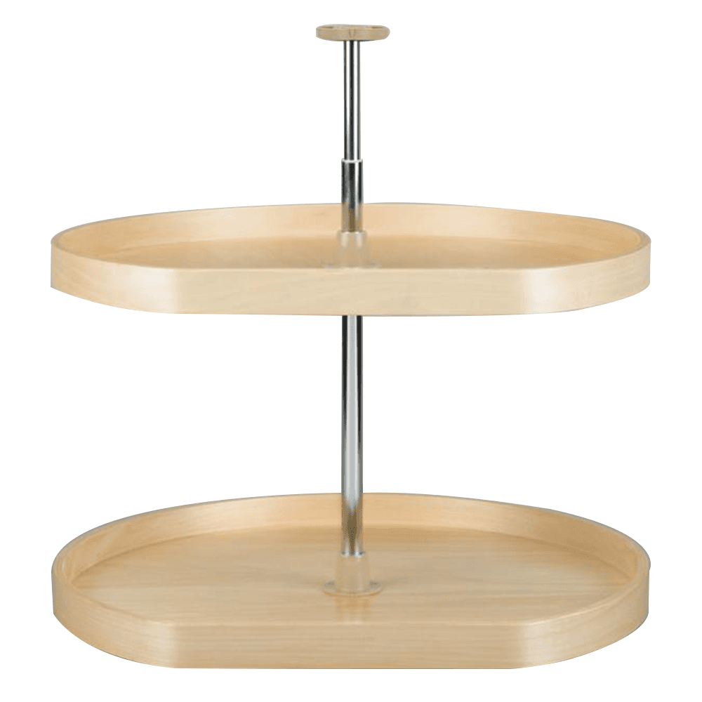 4BW 32" D-Shape 2 Tray Wood Lazy Susan