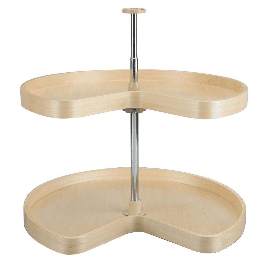 4BW 28" Kidney 2 Tray Wood Lazy Susan