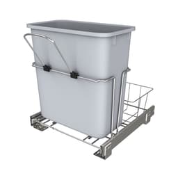 Single 20 QT Bottom-Mount Waste Container Pullout w/Rear Basket Storage, for 18" Base Cabinets, Gray