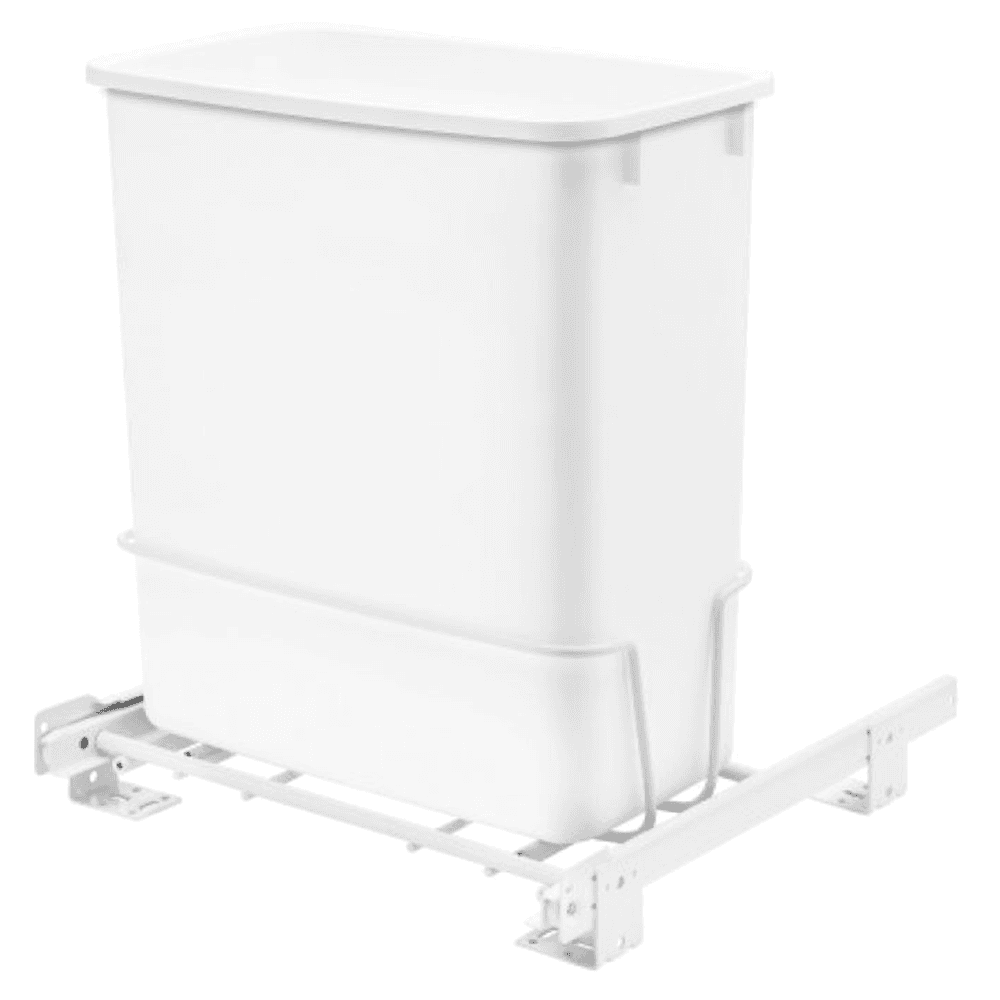 Single 20 QT Bottom-Mount Waste Container Pullout with Standard Closing Slides, White