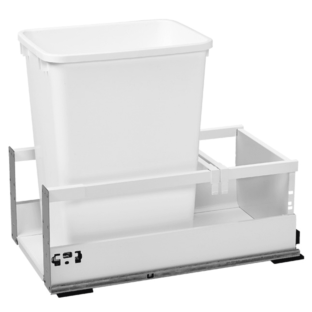 Single 35 QT Bottom-Mount Waste Container Pullout, TANDEMBOX BLUMOTION Soft-Closing, White