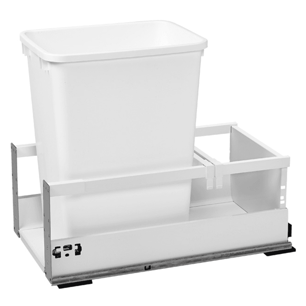 Single 35 QT Bottom-Mount Waste Container Pullout, TANDEMBOX, Soft-Closing and Servo-Drive, White