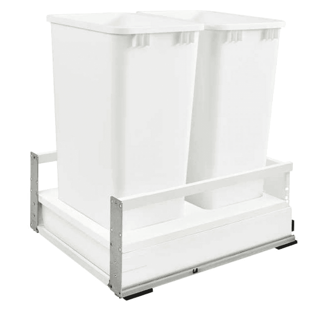 Double 50 QT Bottom-Mount Waste Container Pullout with Blum Servo-Drive, White
