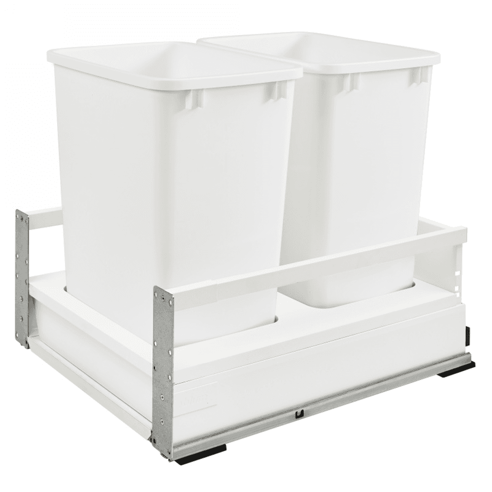 Double 35 QT Bottom-Mount Waste Container with BLUMOTION TANDEMBOX Servo Drive for 18" Cabinet Opening, White