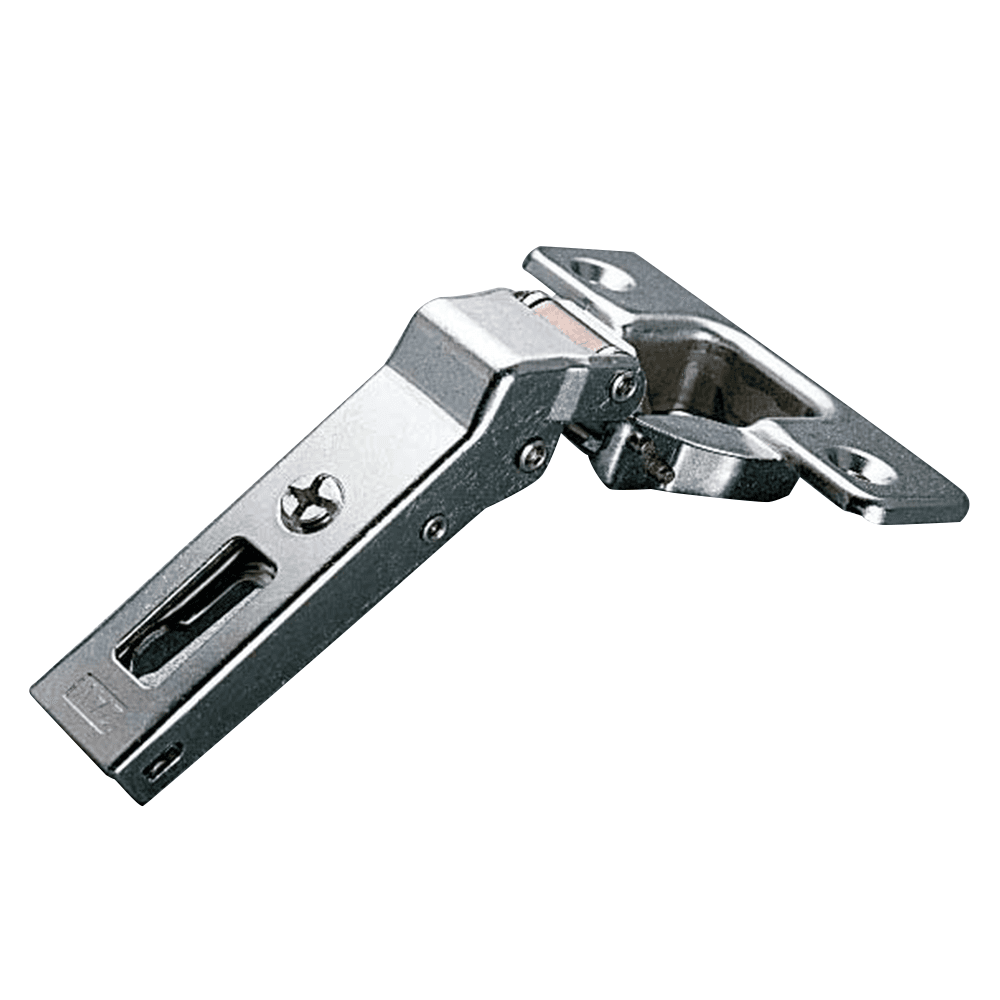 Series 200 +45° Angled Corner 94° Opening Hinge, Self-Closing, Overlay, Nickel-Plated, Dowelled